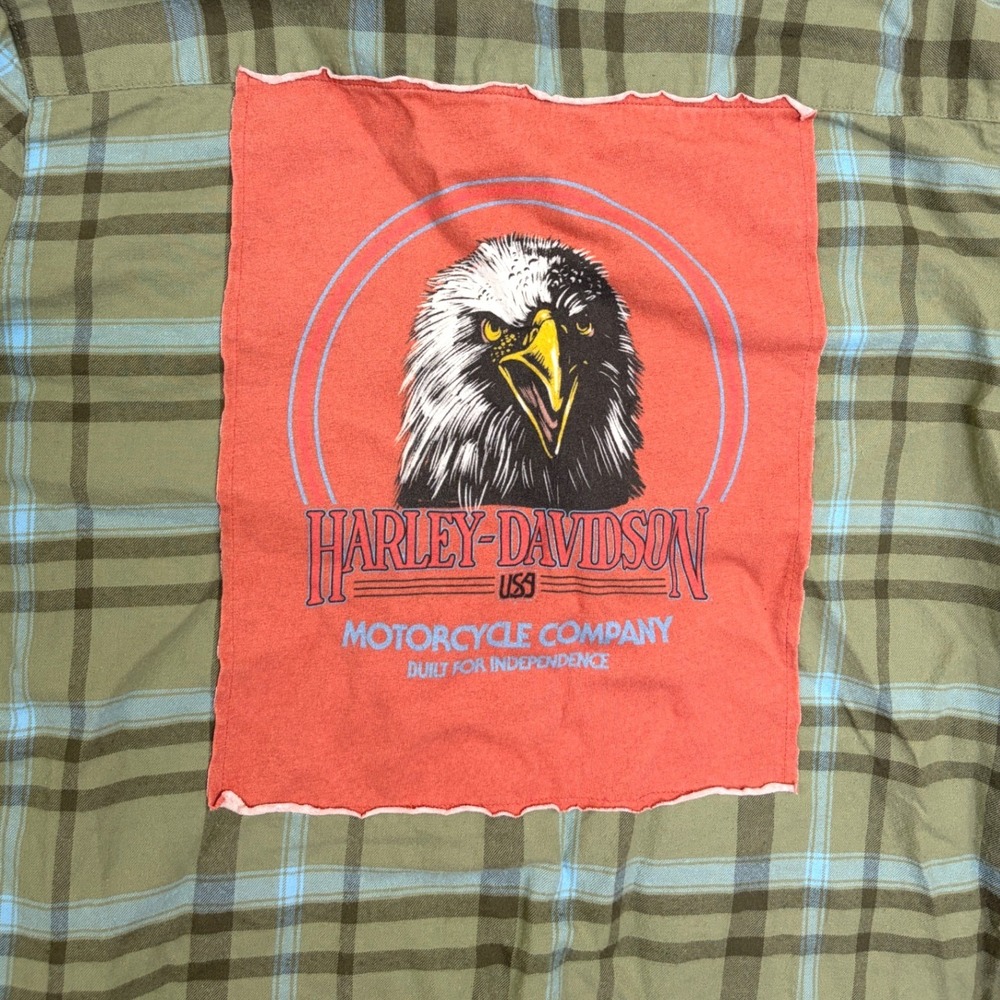 Harley-Davidson Mens Green Plaid Eagle Graphic Patch Flannel Shirt‎ Medium - Picture 8 of 8